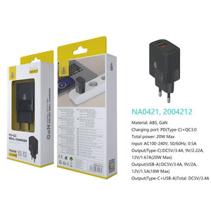 Adaptador doble entrada Tipo C + USB 20W NA0421